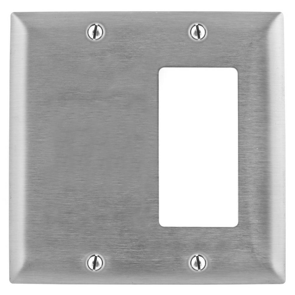 WALLPLATE, 2-G, BLANK/GFCI, SS