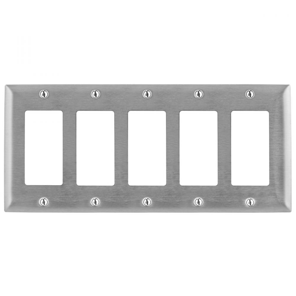 WALLPLATE, 5-G, GFCI, SS