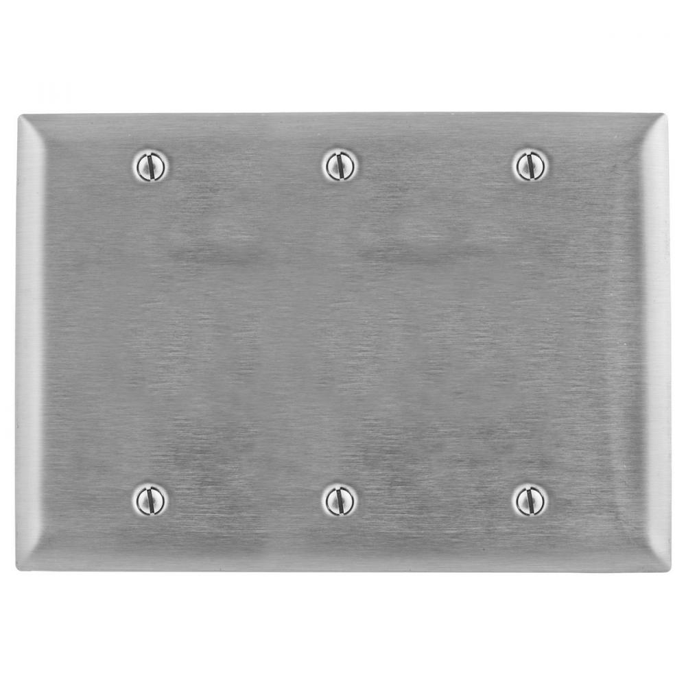 WALLPLATE, 3-G, BLANK, SS, BOX