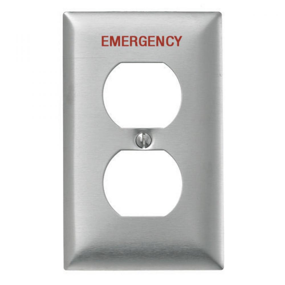 WALLPLATE, 1-G, DUP, EMERGENCY, SS