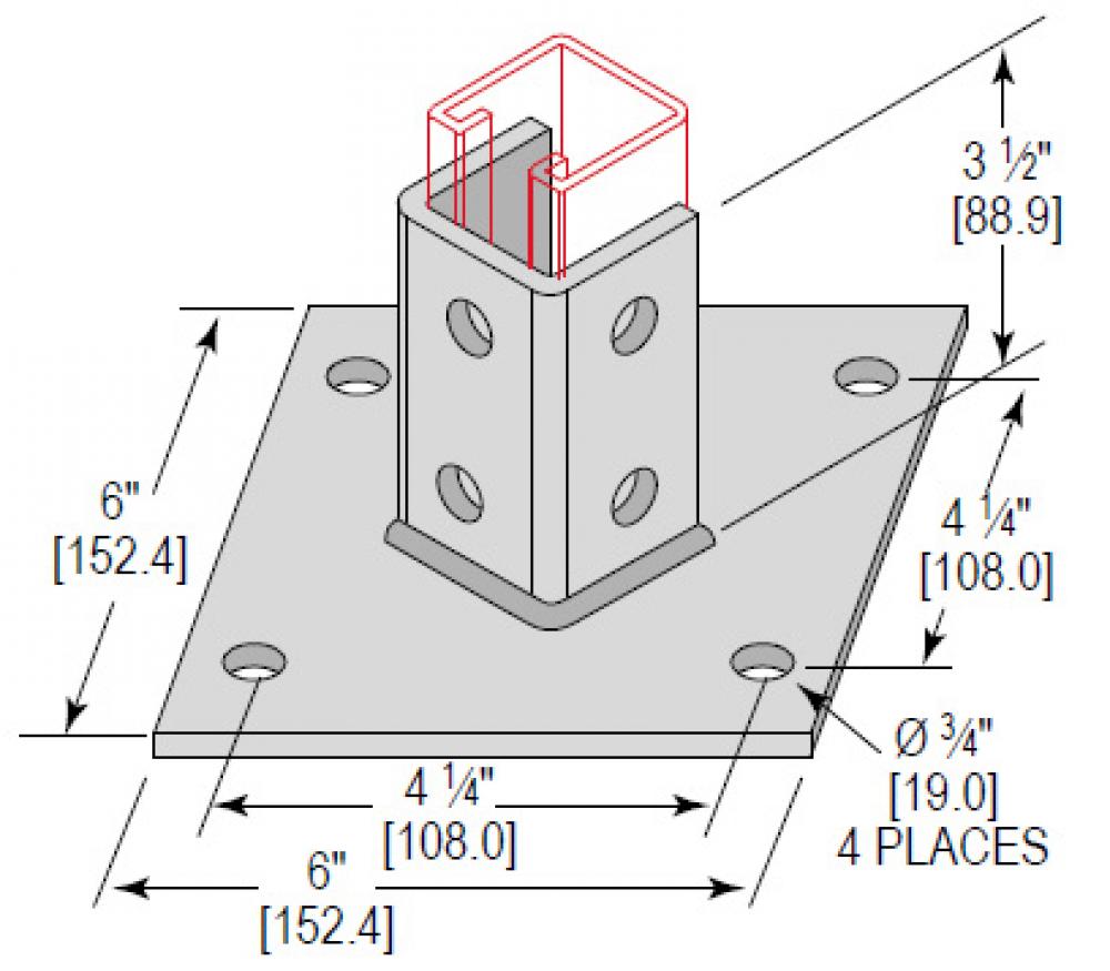 PSTBSE 1CHNL 4HOLE STD1-5/8 SS