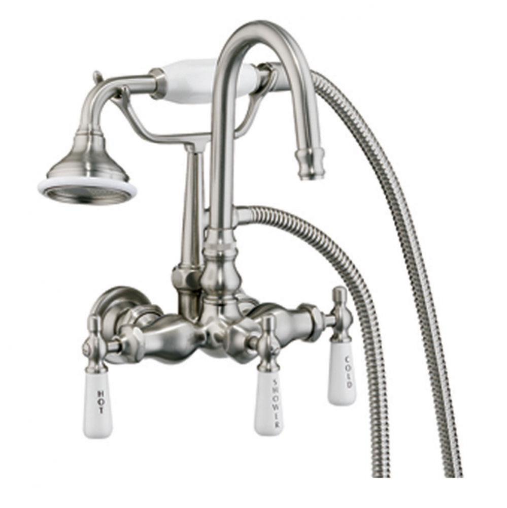 Hand Shower Faucet w/Code Spt, Porc Handles, Brushed Nickel