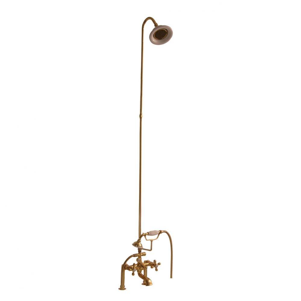 Elephant Spout, Riser, Showerhead, Crs Hdle, Polished Brass
