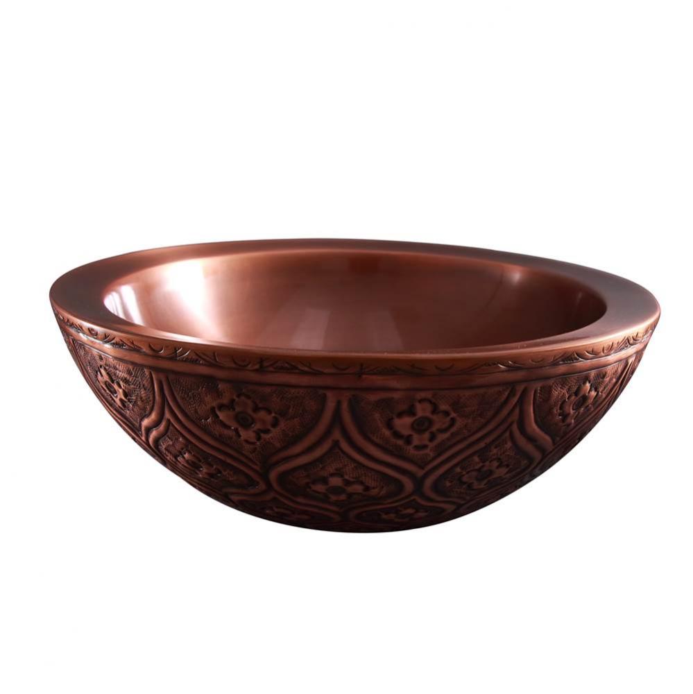 Addie Round Embossed CopperVessel, Dark Antique