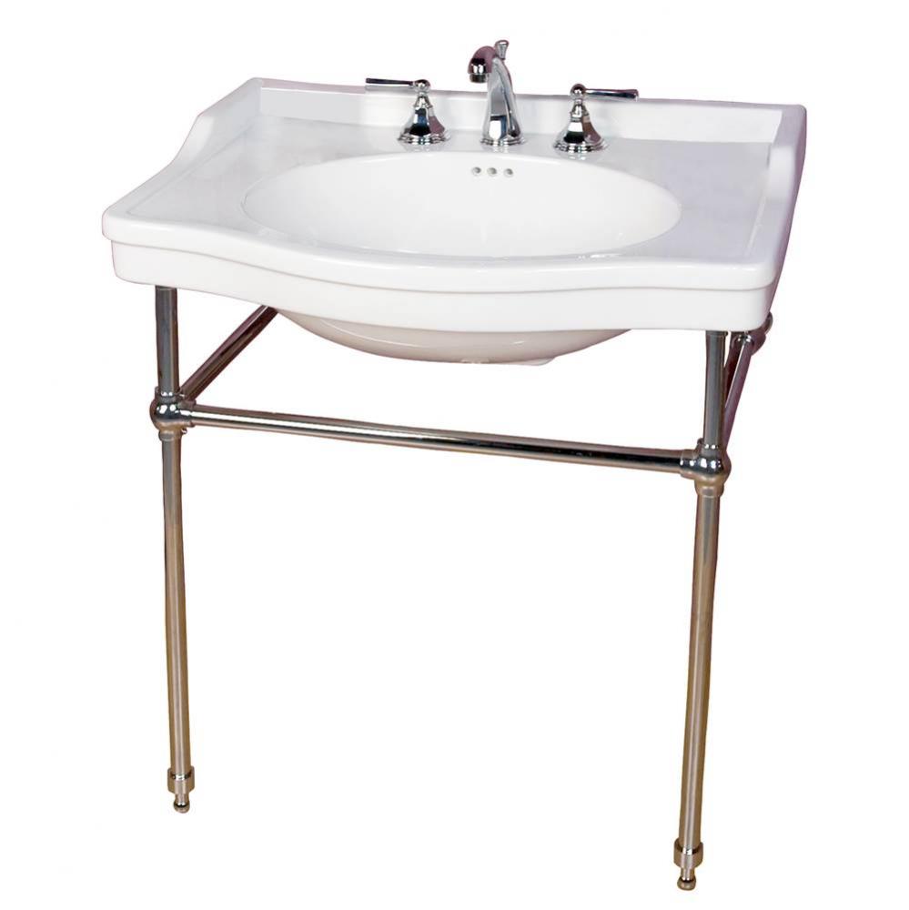 Ensal 30&apos;&apos;Console w/Stand,White 1 Faucet Hole, BN Stand