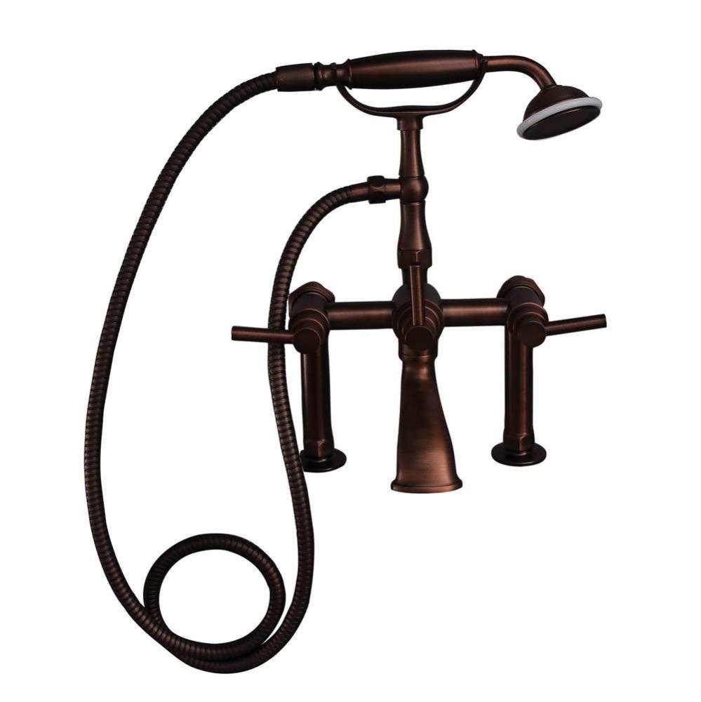 Deck Mount Tub Faucet w/ LeVEHandles, Hand Shower-PB