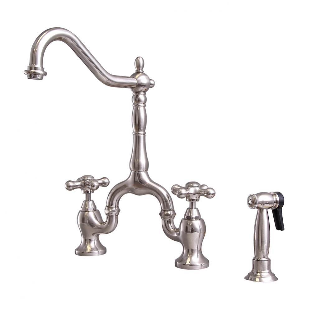 Carlton Kitchen Bridge FaucetSidespray and Metal Cross Hdl,BN