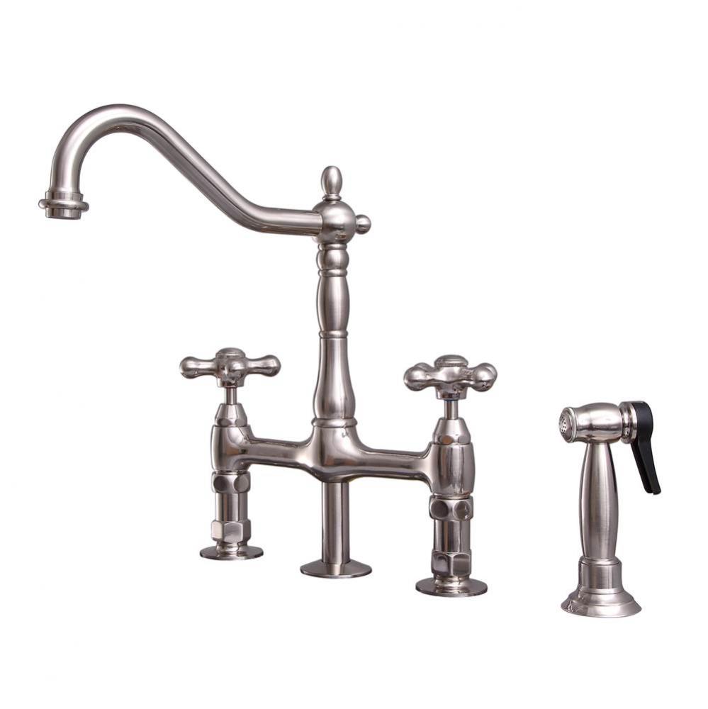 Emral Kitchen Bridge FaucetSidespray and Metal Cross Hdl,BN