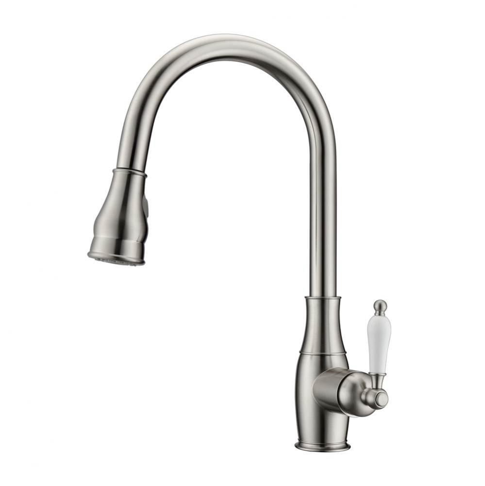 Caryl Kitchen Faucet,Pull-OutSpray, Porcelain Handles, BN