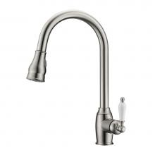 Barclay KFS408-L3-BN - Bay Kitchen Faucet,Pull-OutSpray,Porcelain Handles,BN