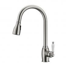 Barclay KFS409-L3-BN - Bistro Kitchen Faucet,Pull-OutSpray, Porcelain Handles, BN