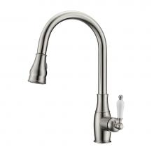 Barclay KFS410-L3-BN - Caryl Kitchen Faucet,Pull-OutSpray, Porcelain Handles, BN