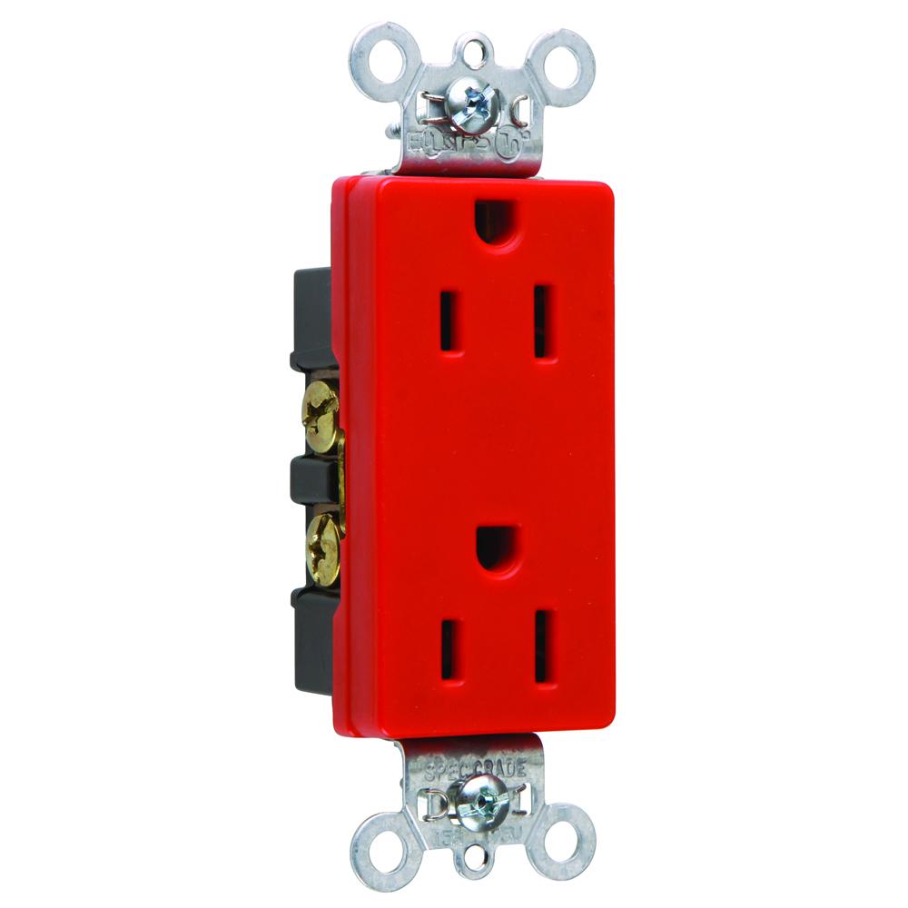 DECO DUP RECEP 15A 125V S-WIRE RED