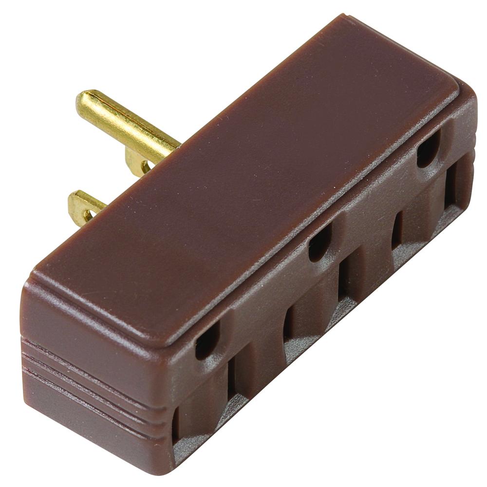 PLUG IN 1 TO 3 OUTLET ADAPTOR BROWN