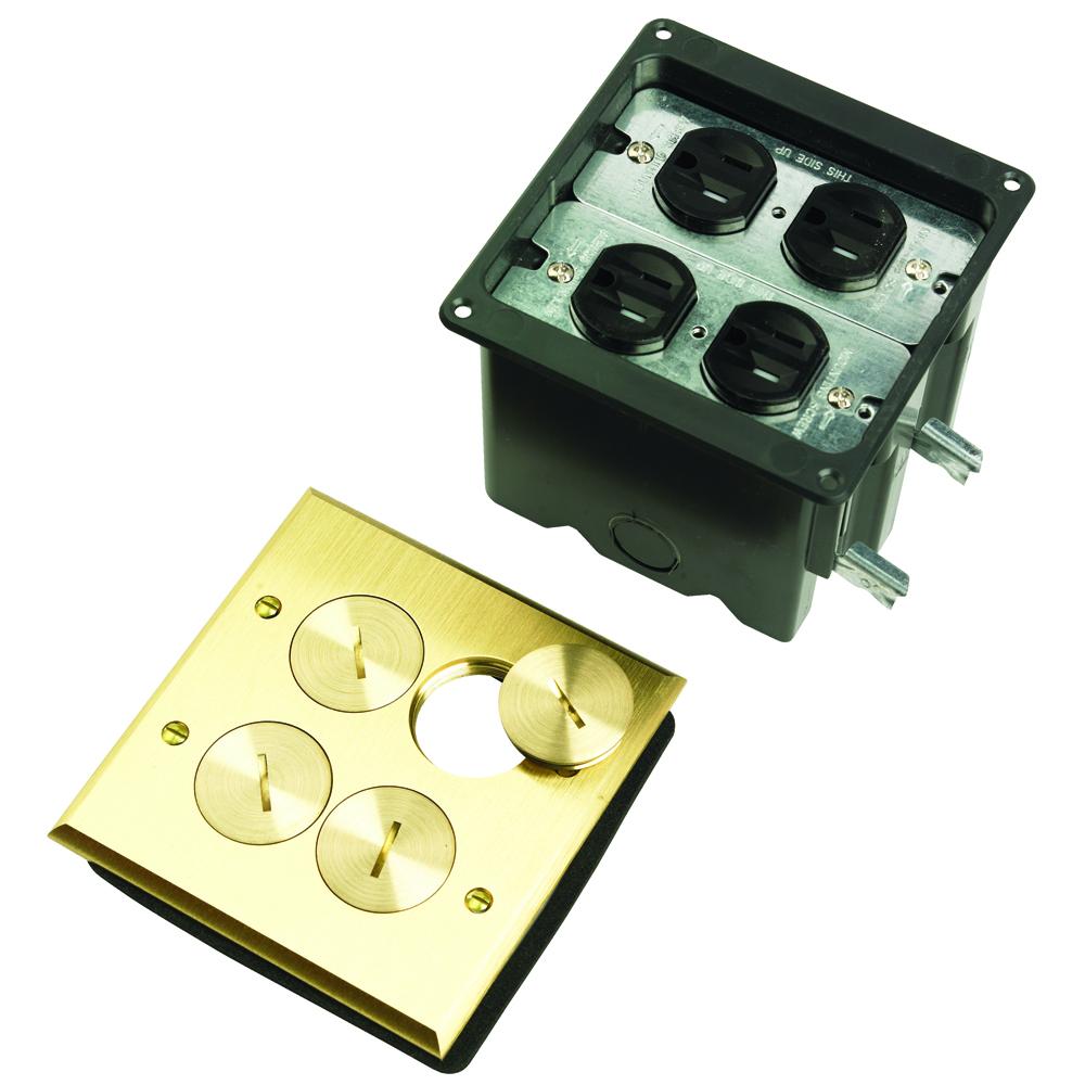 FLOOR BOX 2G 2 DUPLEX RECPT BRASS