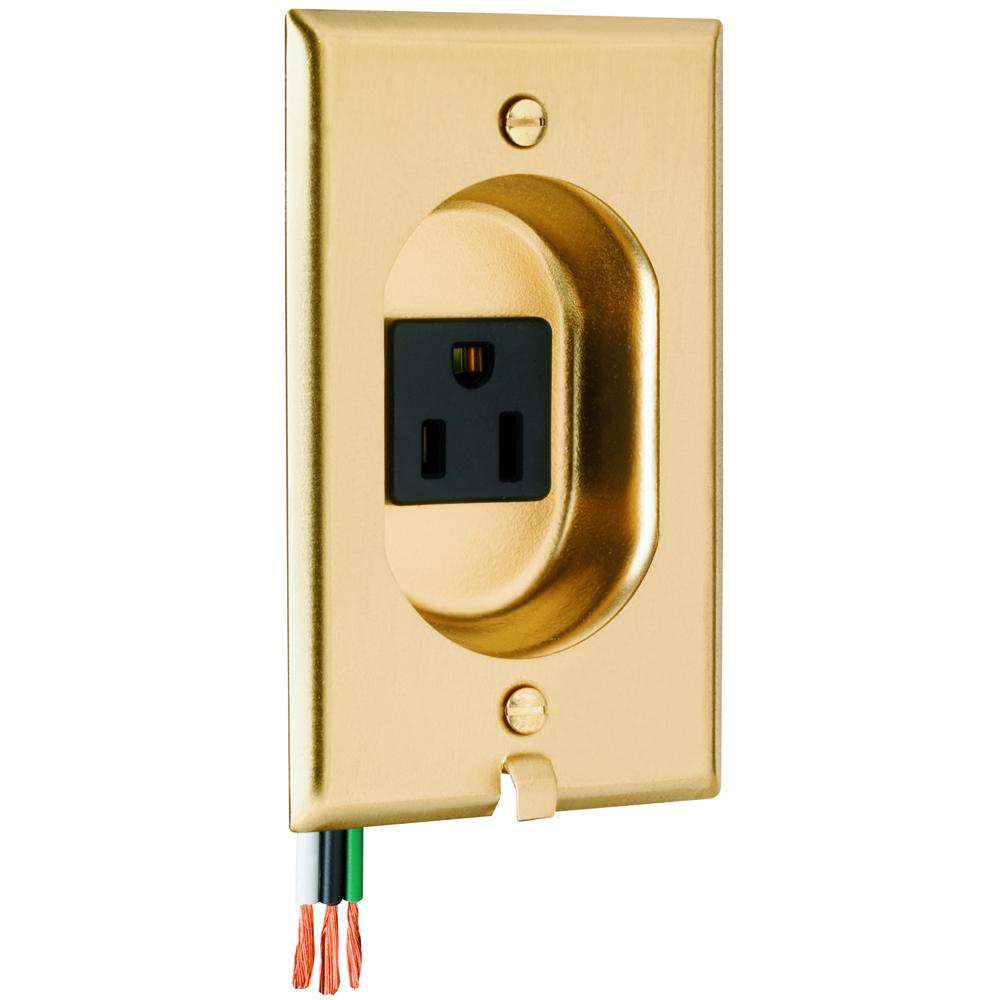 RECP RECESSED 15A/125V W/BRASS PLATE