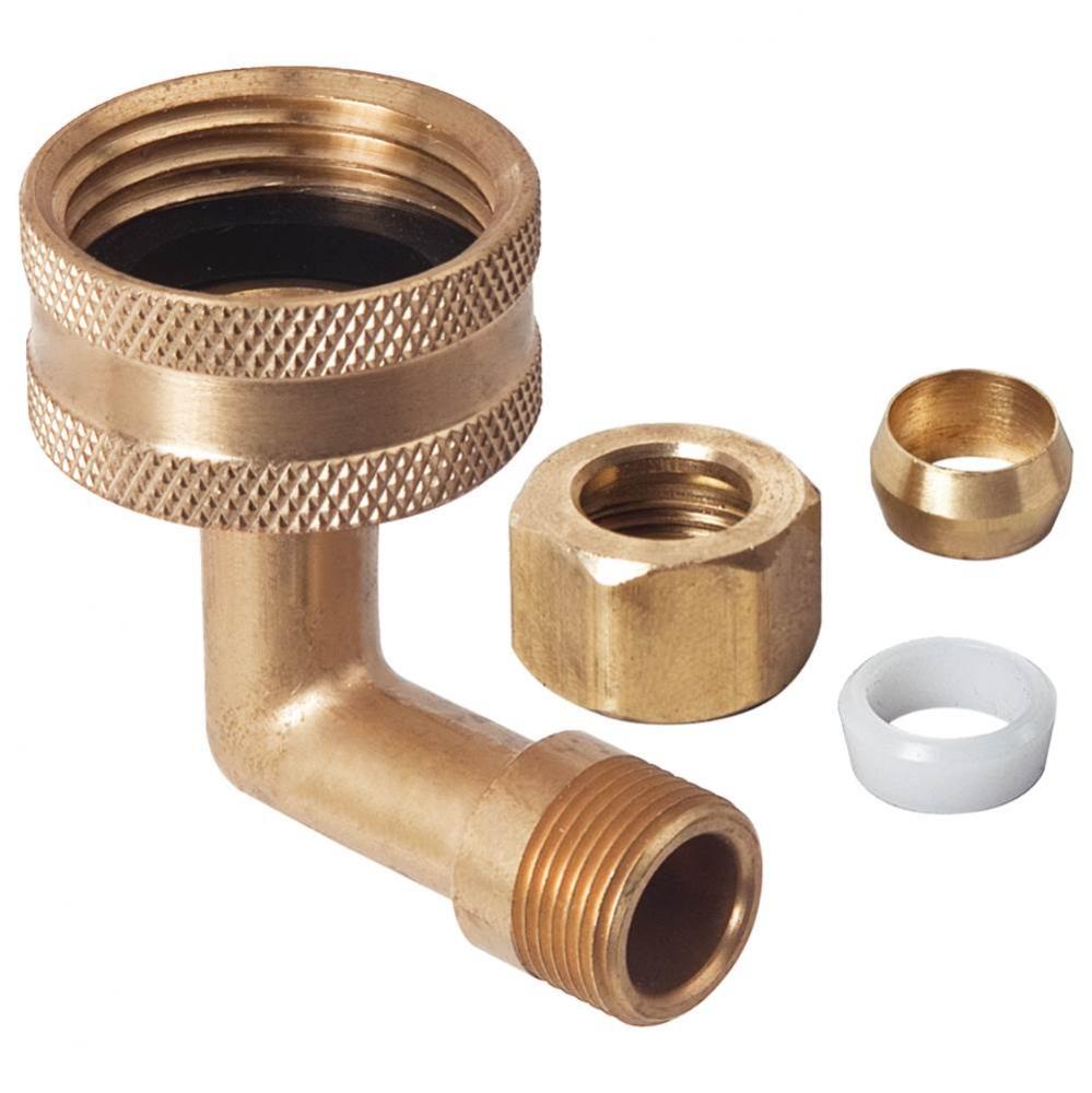 Dishwasher Elbow, 3/4&apos;&apos; Female Hose Thread X 3/8&apos;&apos; Od Tube, Comp Nut And Sleev