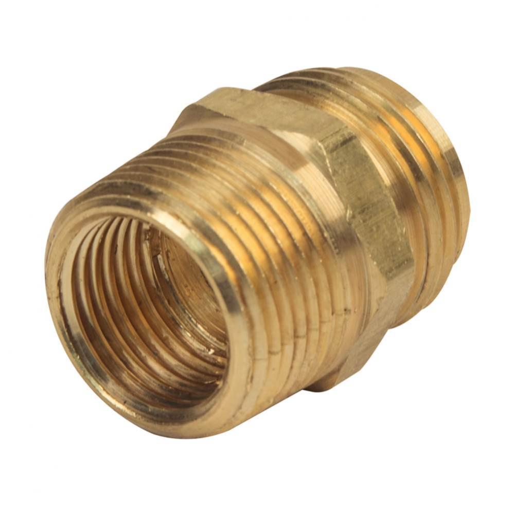 MALE HOSE ADAPTOR (MIP END), 3/4&apos;&apos; MALE HOSE THREAD X 3/4&apos;&apos; MIP (TAPPED 1/2&ap