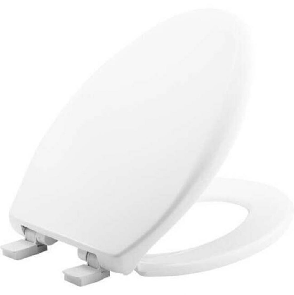 Elongated Plastic Toilet Seat White Never Loosens Removes for Cleaning Slow-Close Adjustable with