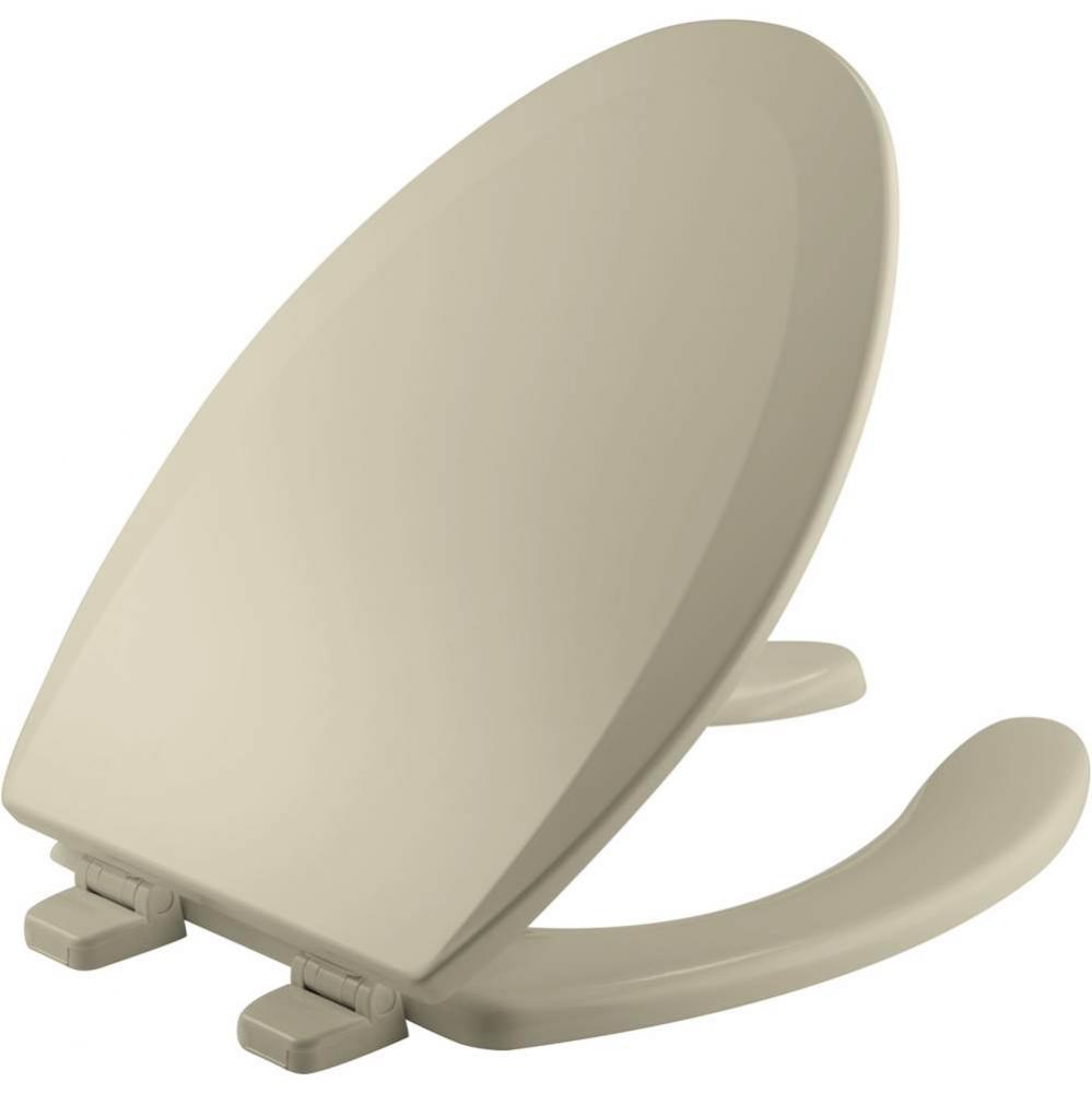 Elongated Enameled Wood Open Front with Cover Toilet Seat in Bone with Top-Tite STA-TITE Seat Fast