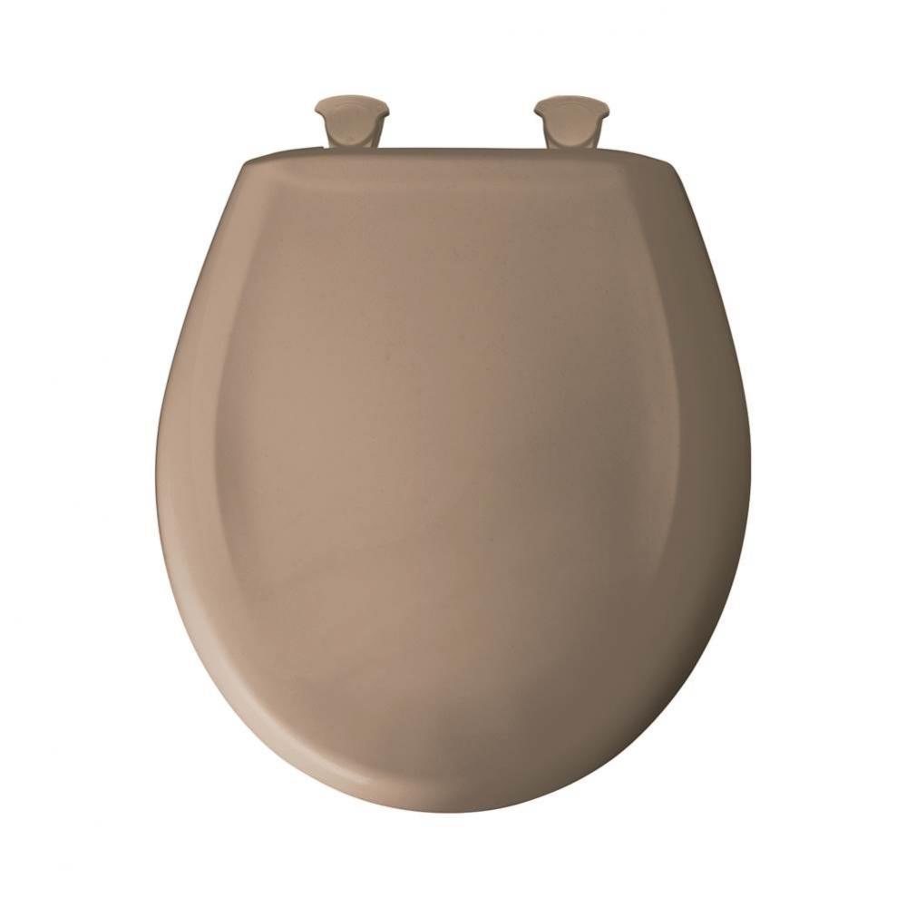 Round Plastic Toilet Seat in Spice Mocha with STA-TITE Seat Fastening System, Easy-Clean &amp; Cha