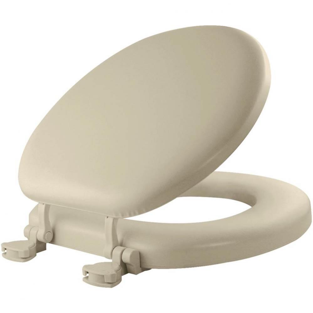 Mayfair Round Cushioned Vinyl Soft Toilet Seat in Bone STA-TITE&#xae; Seat Fastening System™ and