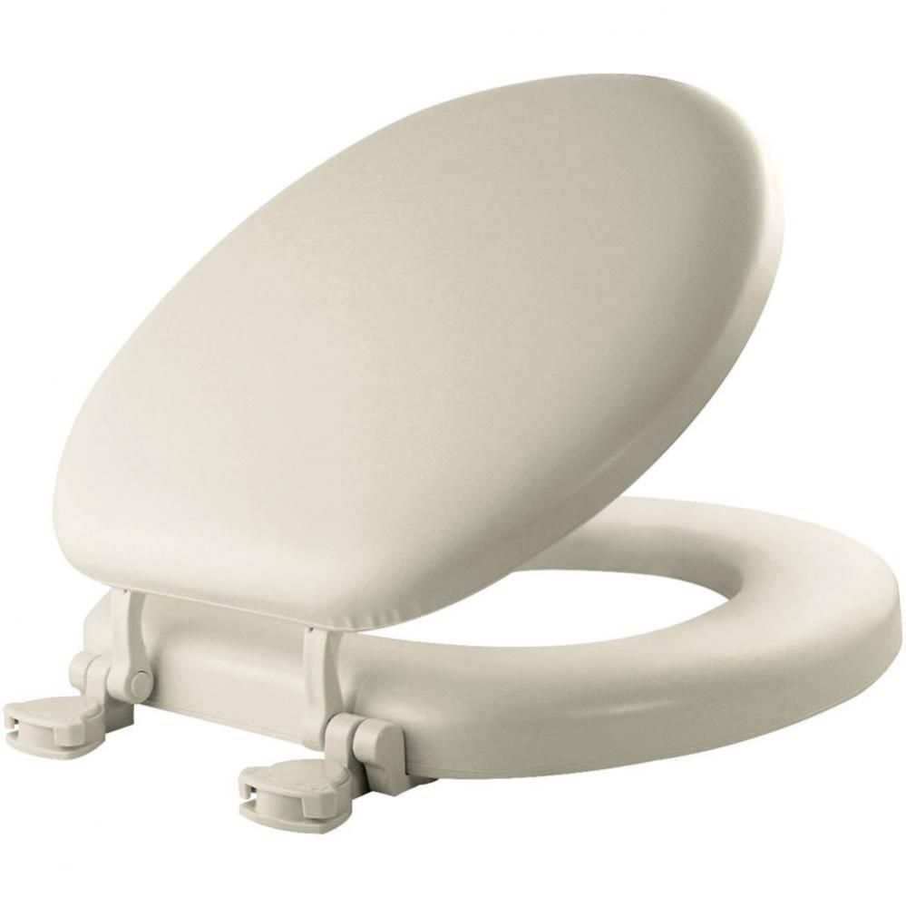 Mayfair Round Cushioned Vinyl Soft Toilet Seat in Biscuit with STA-TITE&#xae; Seat Fastening Syste