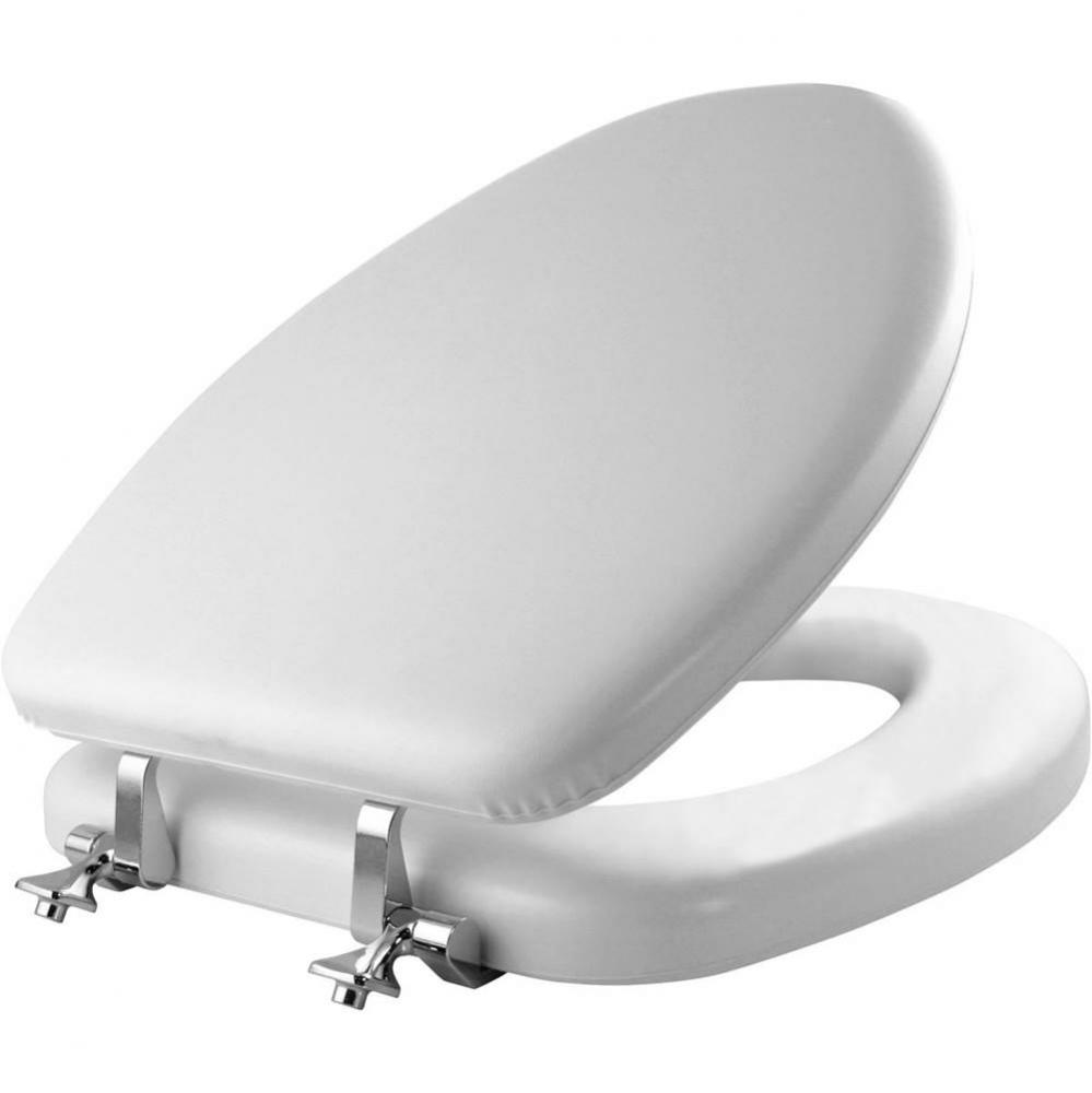 Mayfair Elongated Cushioned Vinyl Soft Toilet Seat in White with STA-TITE&#xae; Seat Fastening Sys