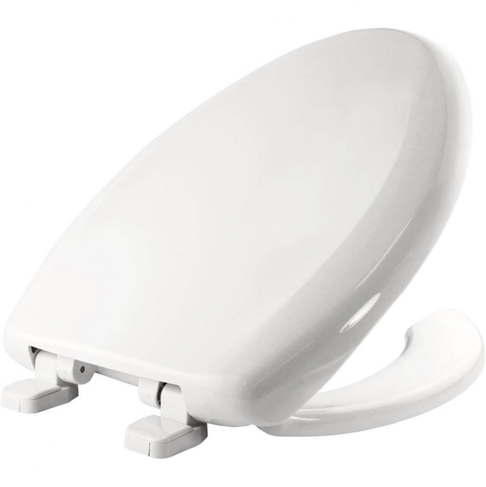 Elongated Commercial Plastic Open Front With Cover Toilet Seat with Top-Tite Hinge - White