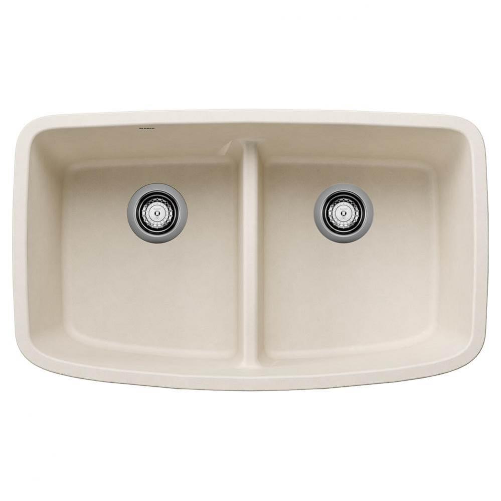 Valea SILGRANIT 32&apos;&apos; 50/50 Double Bowl Undermount Kitchen Sink with Low Divide - Soft Wh