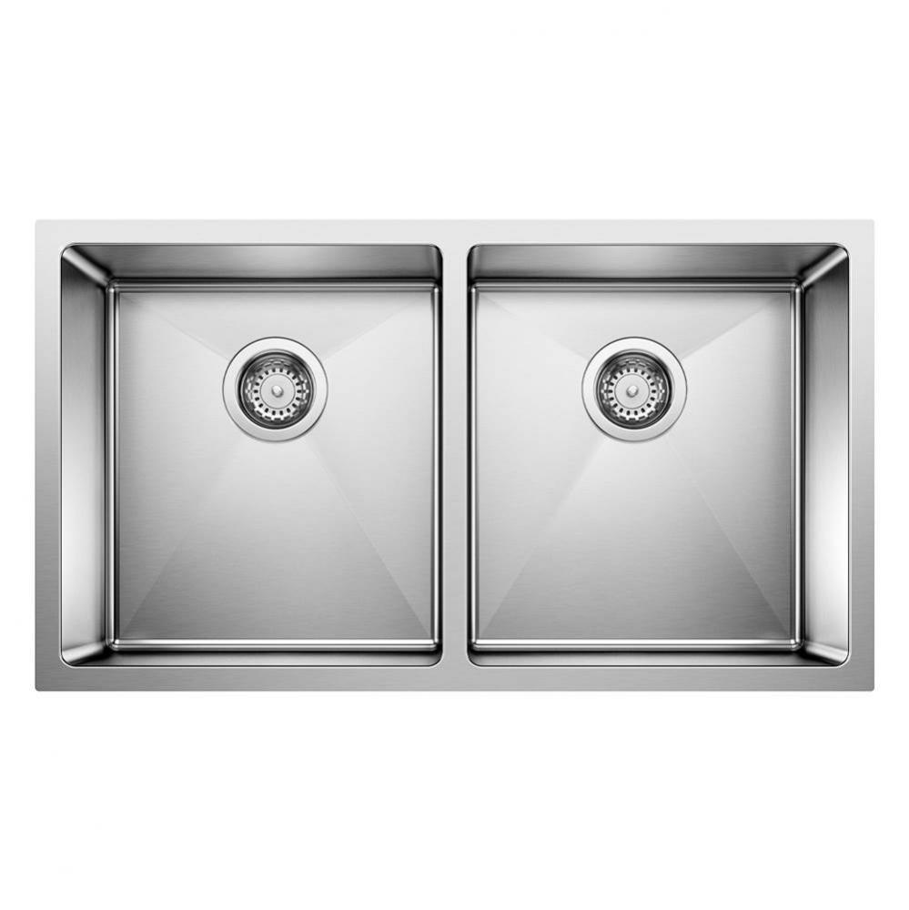 Quatrus R15 32&apos;&apos; 50/50 Double Bowl Undermount Stainless Steel Kitchen Sink