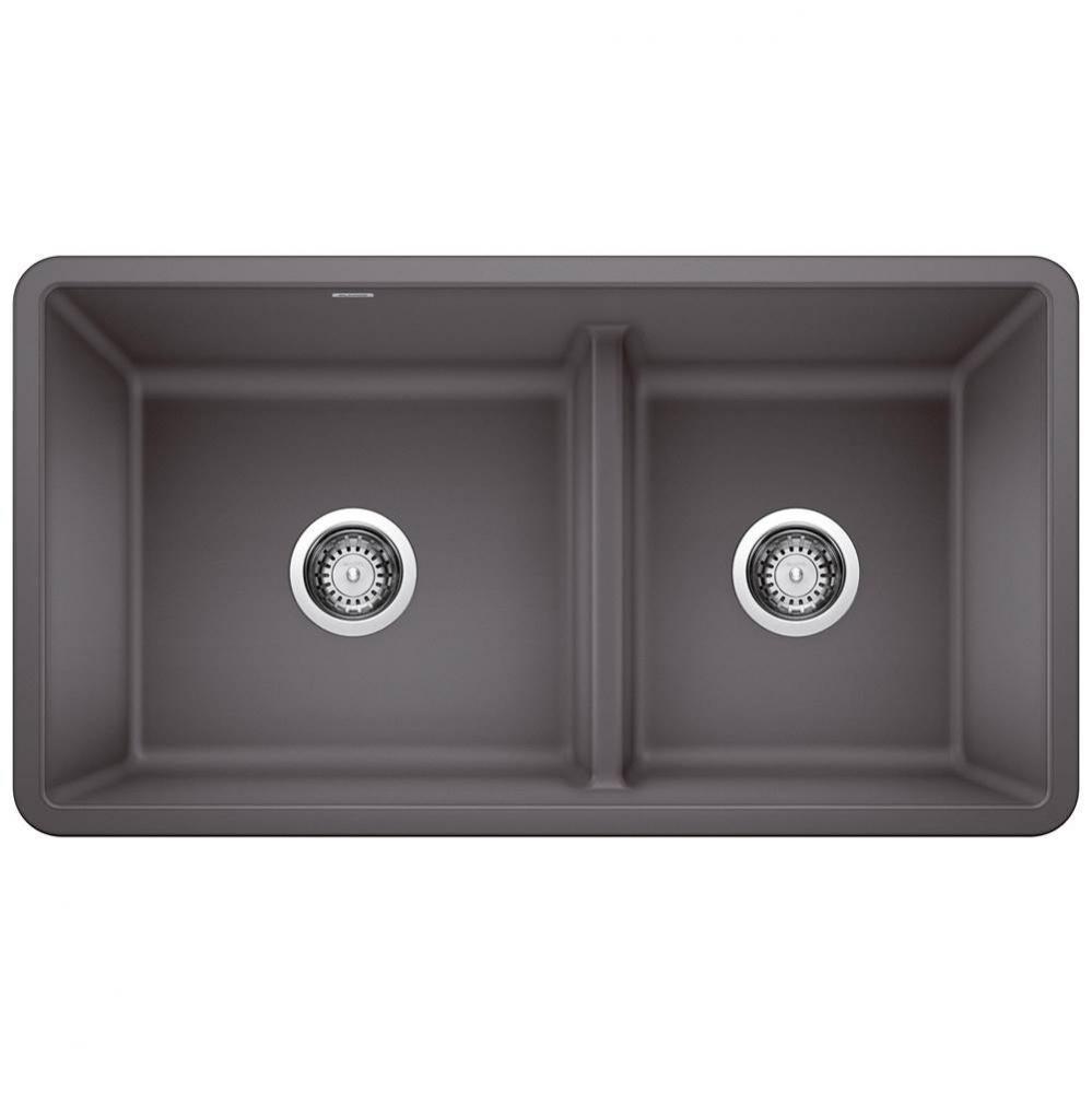 Precis SILGRANIT 33&apos;&apos; 60/40 Reversible Double Bowl Undermount Kitchen Sink with Low Divi