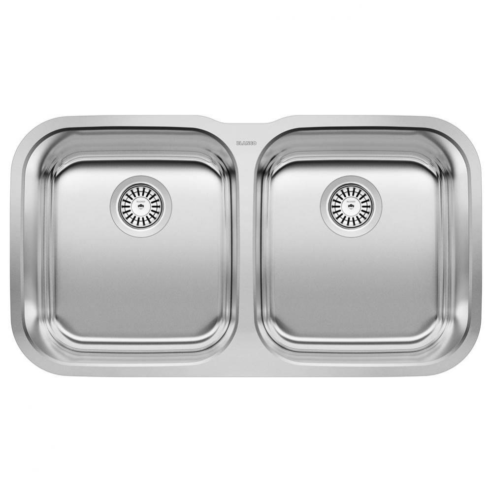 Stellar 33&apos;&apos; 50/50 Double Bowl Undermount Stainless Steel Kitchen Sink