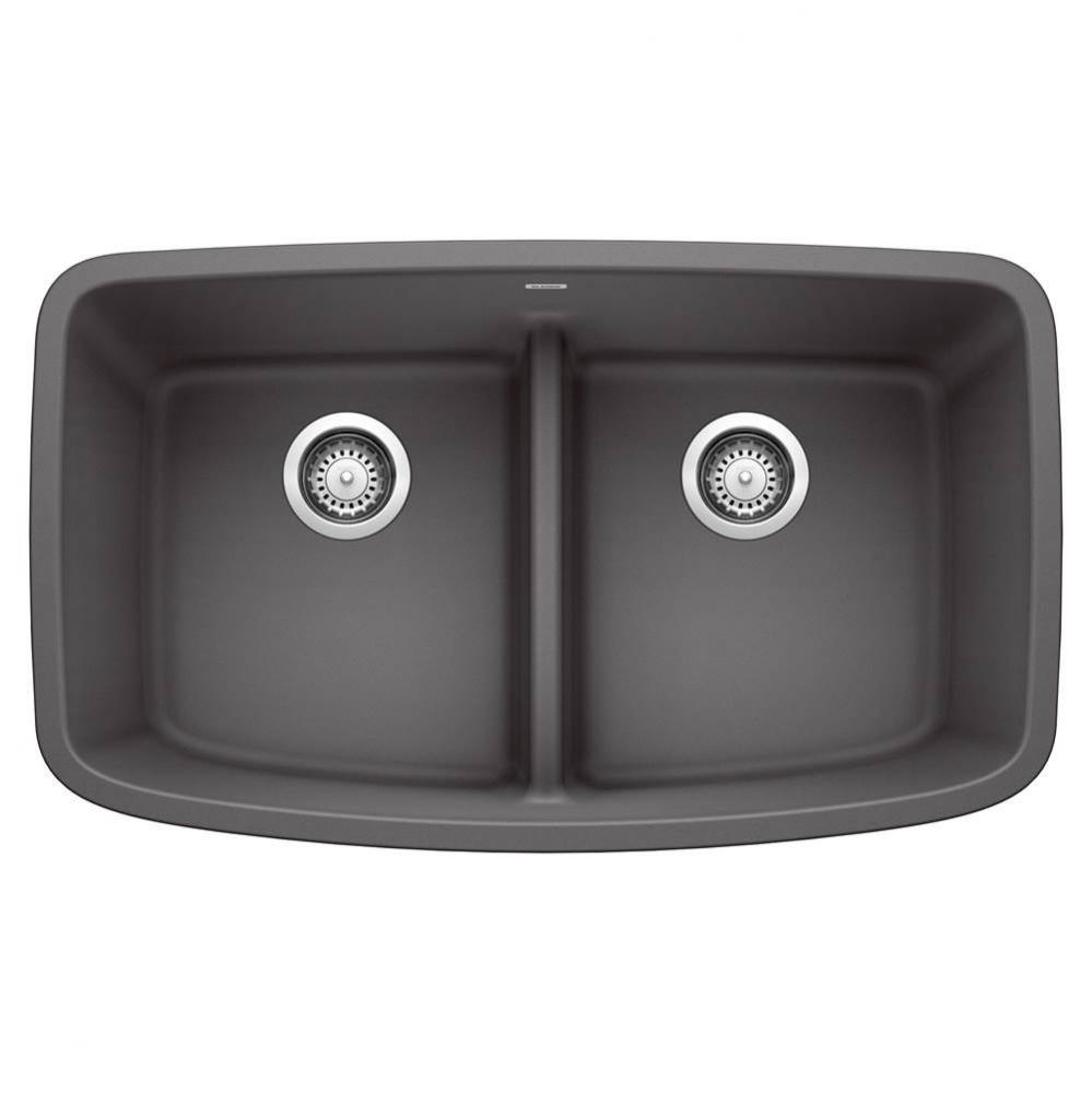 Valea SILGRANIT 32&apos;&apos; 50/50 Double Bowl Undermount Kitchen Sink with Low Divide - Cinder