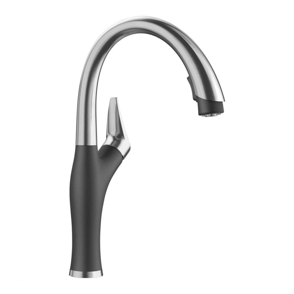 Artona Pull-Down Dual-Spray Kitchen Faucet - PVD Steel/Anthracite