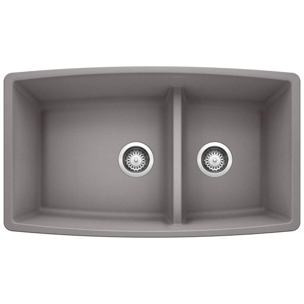 Performa SILGRANIT 33&apos;&apos; 60/40 Double Bowl Undermount Kitchen Sink with Low Divide - Meta