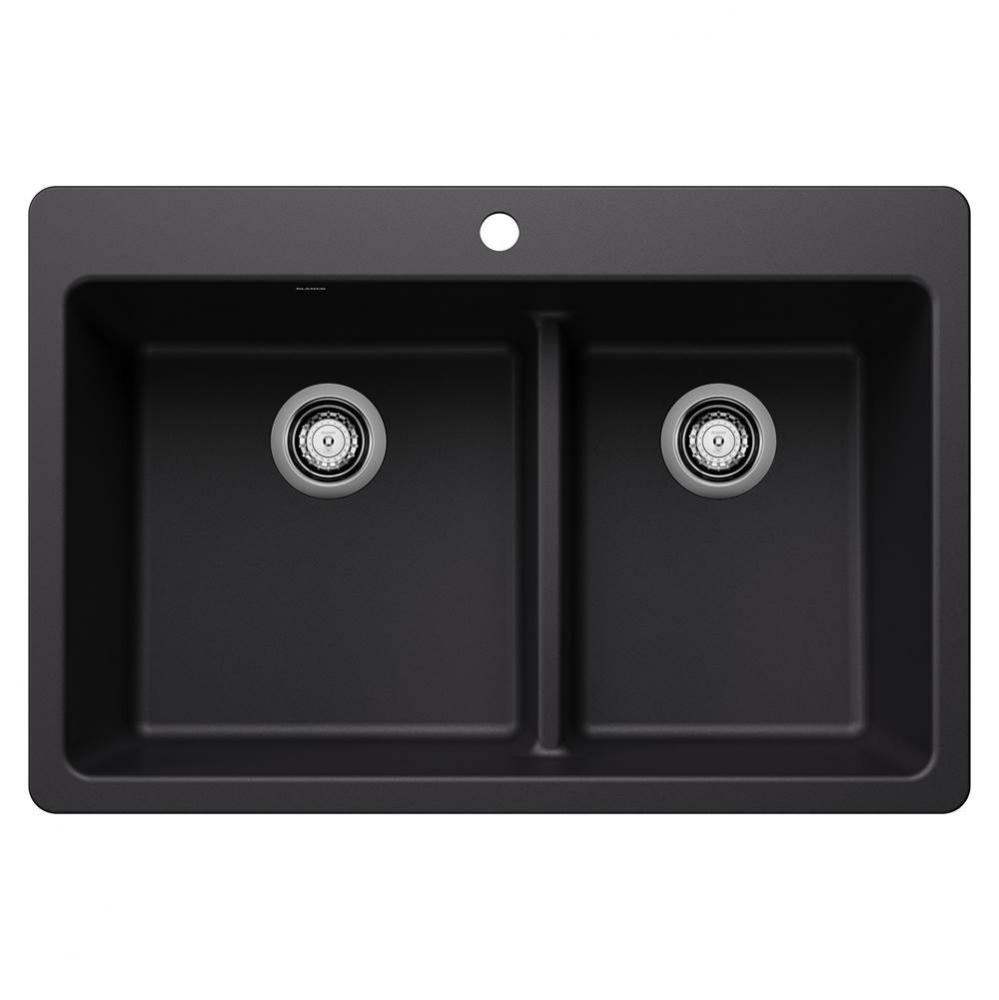 Liven SILGRANIT 33&apos;&apos; 60/40 Double Bowl Dual Mount Kitchen Sink with Low Divide - Coal Bl