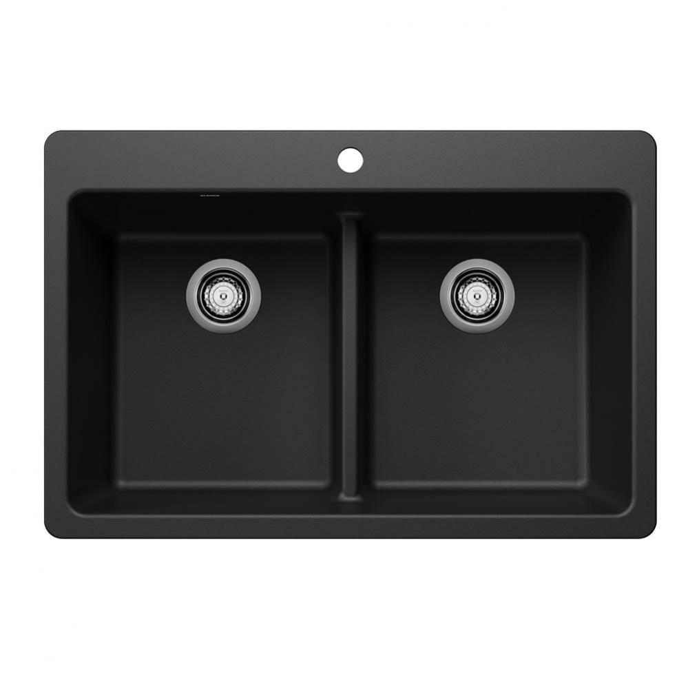 Liven SILGRANIT 33&apos;&apos; 50/50 Double Bowl Dual Mount Kitchen Sink with Low Divide - Coal Bl