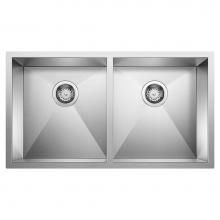 Blanco 443053 - Quatrus R0 32'' 50/50 Double Bowl Undermount Stainless Steel Kitchen Sink