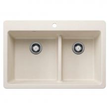 Blanco 443217 - Liven SILGRANIT 33'' 60/40 Double Bowl Dual Mount Kitchen Sink with Low Divide - Soft Wh