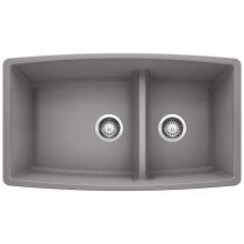 Blanco 441309 - Performa SILGRANIT 33'' 60/40 Double Bowl Undermount Kitchen Sink with Low Divide - Meta