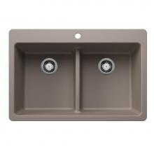Blanco 443206 - Liven SILGRANIT 33'' 50/50 Double Bowl Dual Mount Kitchen Sink with Low Divide - Truffle