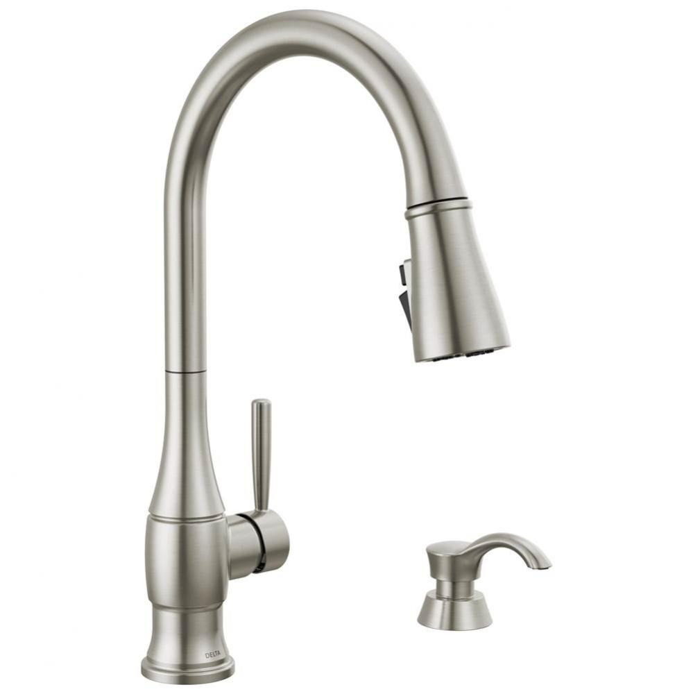 Hazelwood™ Single Handle Pull-Down Kitchen Faucet with Soap Dispenser and ShieldSpray Technology