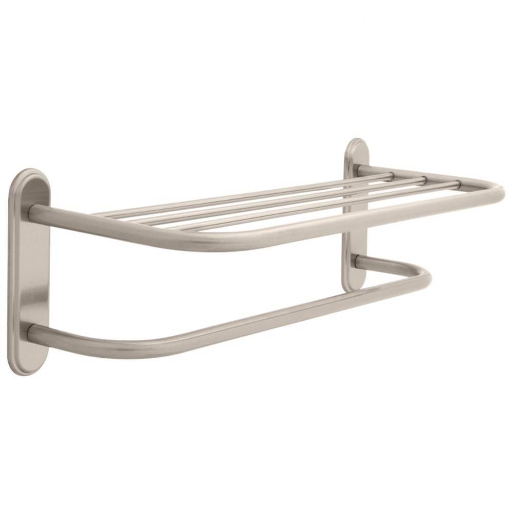 Other 24&apos;&apos; Brass Towel Shelf with Brass Step Style Beveled Flanges and One Bar, Conceale