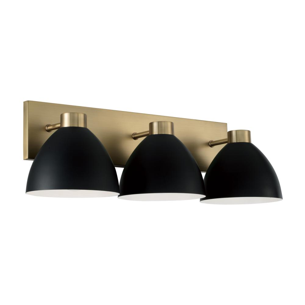 3-Light Vanity in Aged Brass and Black