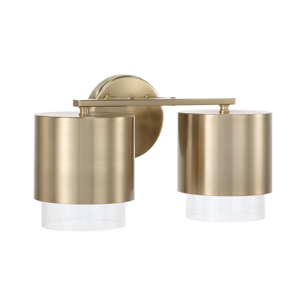 2-Light Cylindrical Metal Vanity in Matte Brass with Seeded Glass