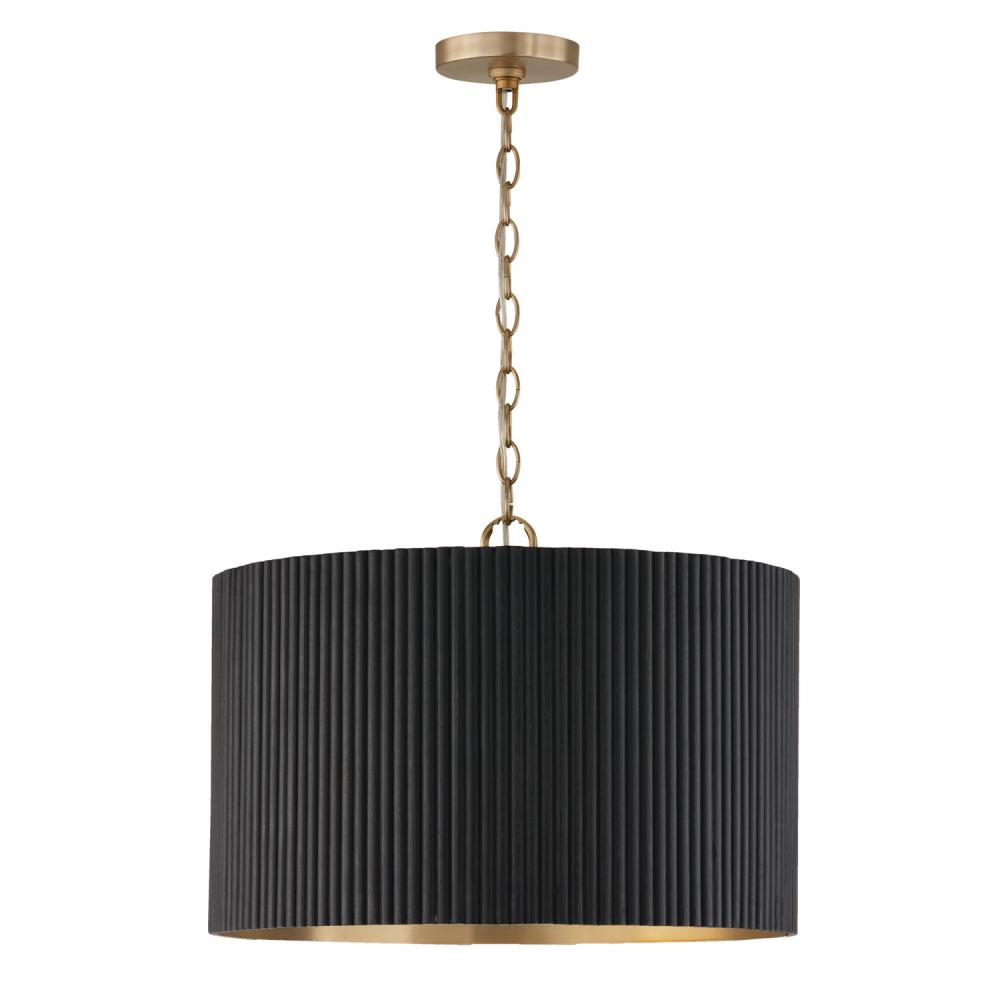 3-Light Pendant in Matte Brass and Handcrafted Mango Wood in Black Stain