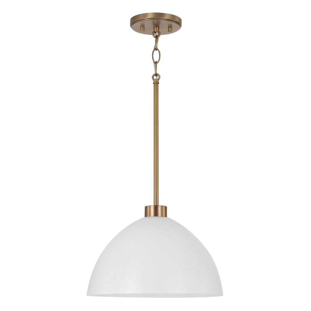 1-Light Pendant in Aged Brass and White