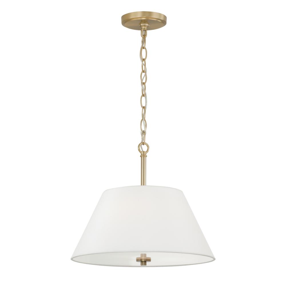 3-Light Dual Mount Pendant in Matte Brass with White Fabric Shade and Glass Diffuser