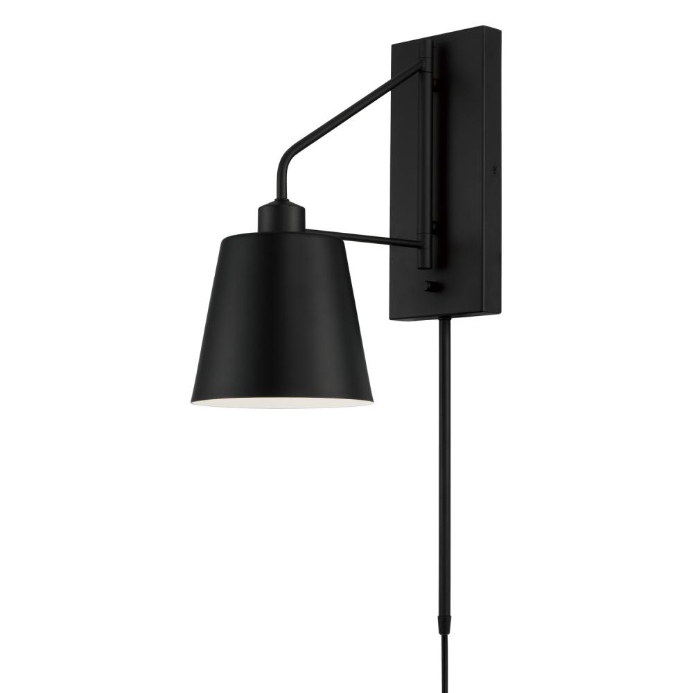 1-Light Modern Metal Sconce in Matte Black with White Interior